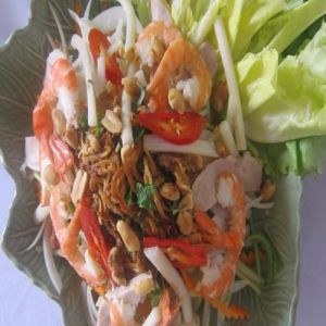 Lotus root salad with shrimps and pork