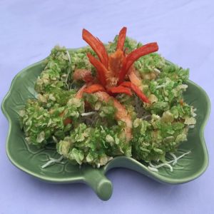 Fried shrimp with green young rice