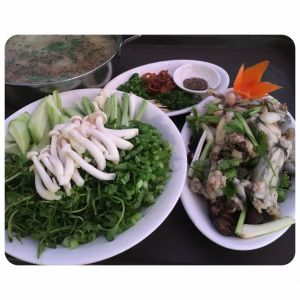 Hot pot - Frog porridge with combination vegetables